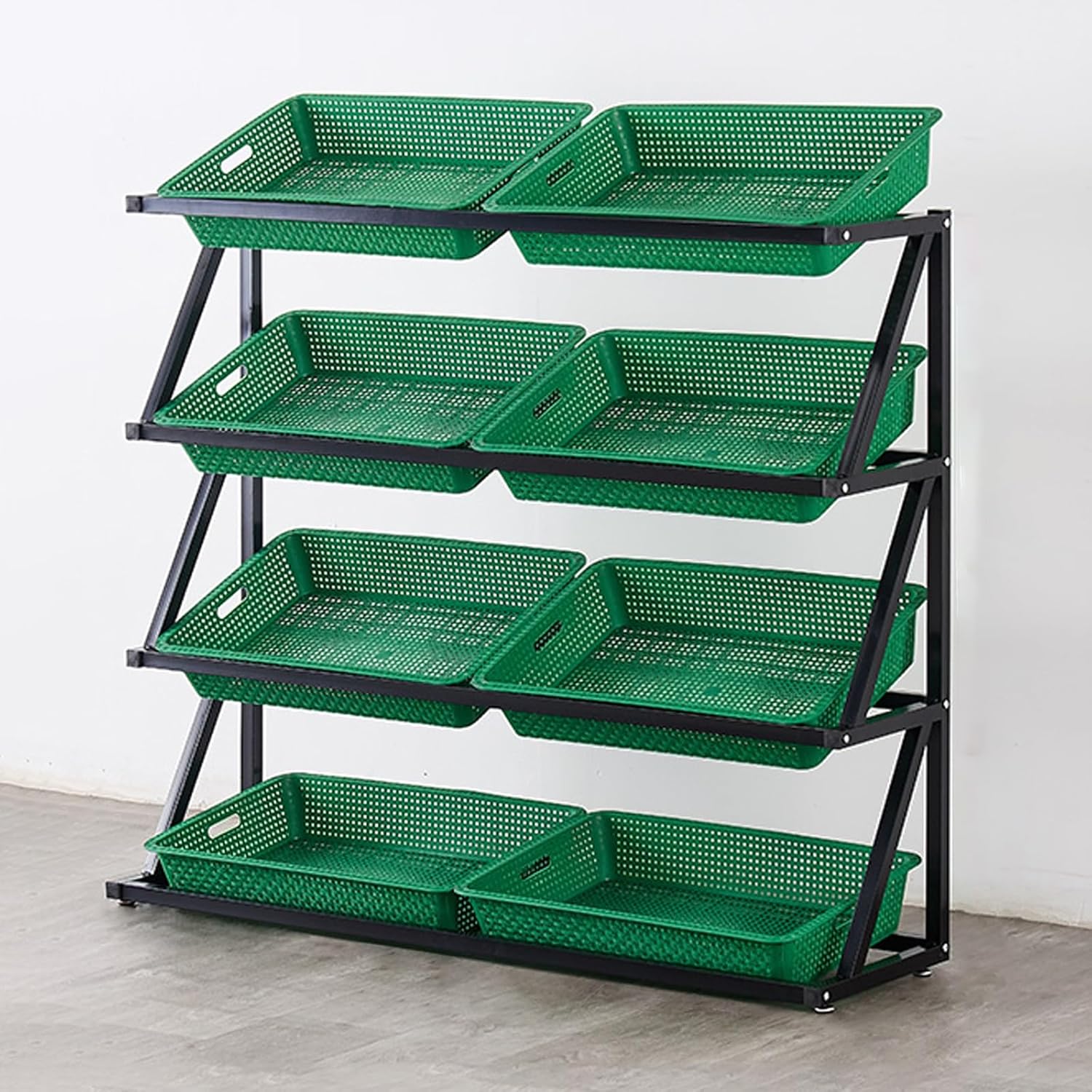4 5 Tier Commercial Supermarket Fruit Rack Vegetable Shelf, Large Capacity Snack Storage Basket for Pantry/Retail Store/Market, Kitchen Potato Onion Produce Organizer(Green,4tier-47x14x47in/120x35x1