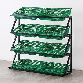 4 5 Tier Commercial Supermarket Fruit Rack Vegetable Shelf, Large Capacity Snack Storage Basket for Pantry/Retail Store/Market, Kitchen Potato Onion Produce OrganizerGreen,4tier-47x14x47in/120x35x1