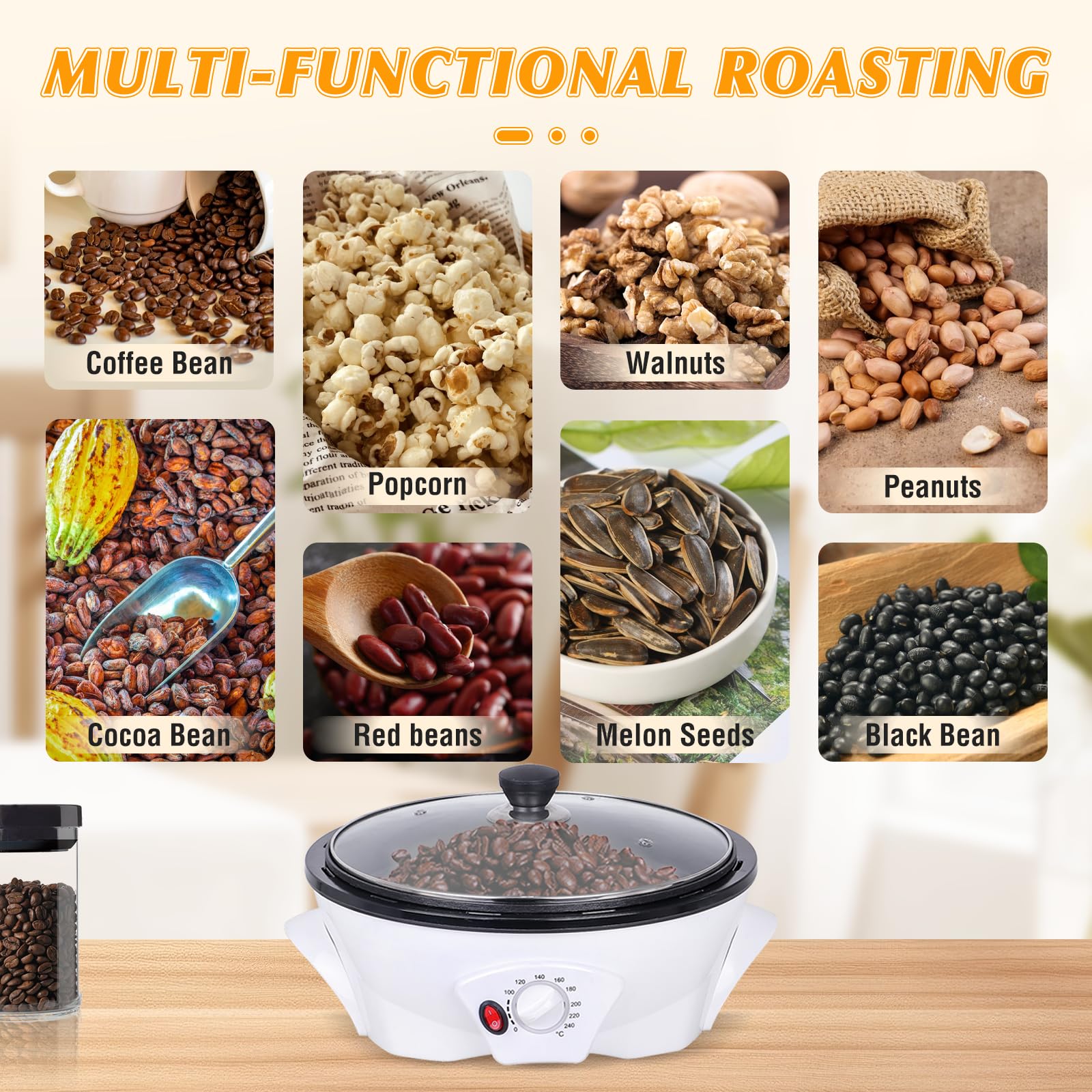 YUCHENGTECH Torréfacteur de Café 500g Torréfacteur de Grain de Café Machine à Torréfier le Café 0-240℃ Torrefacteur Cafe Grain avec Minuterie 1200W