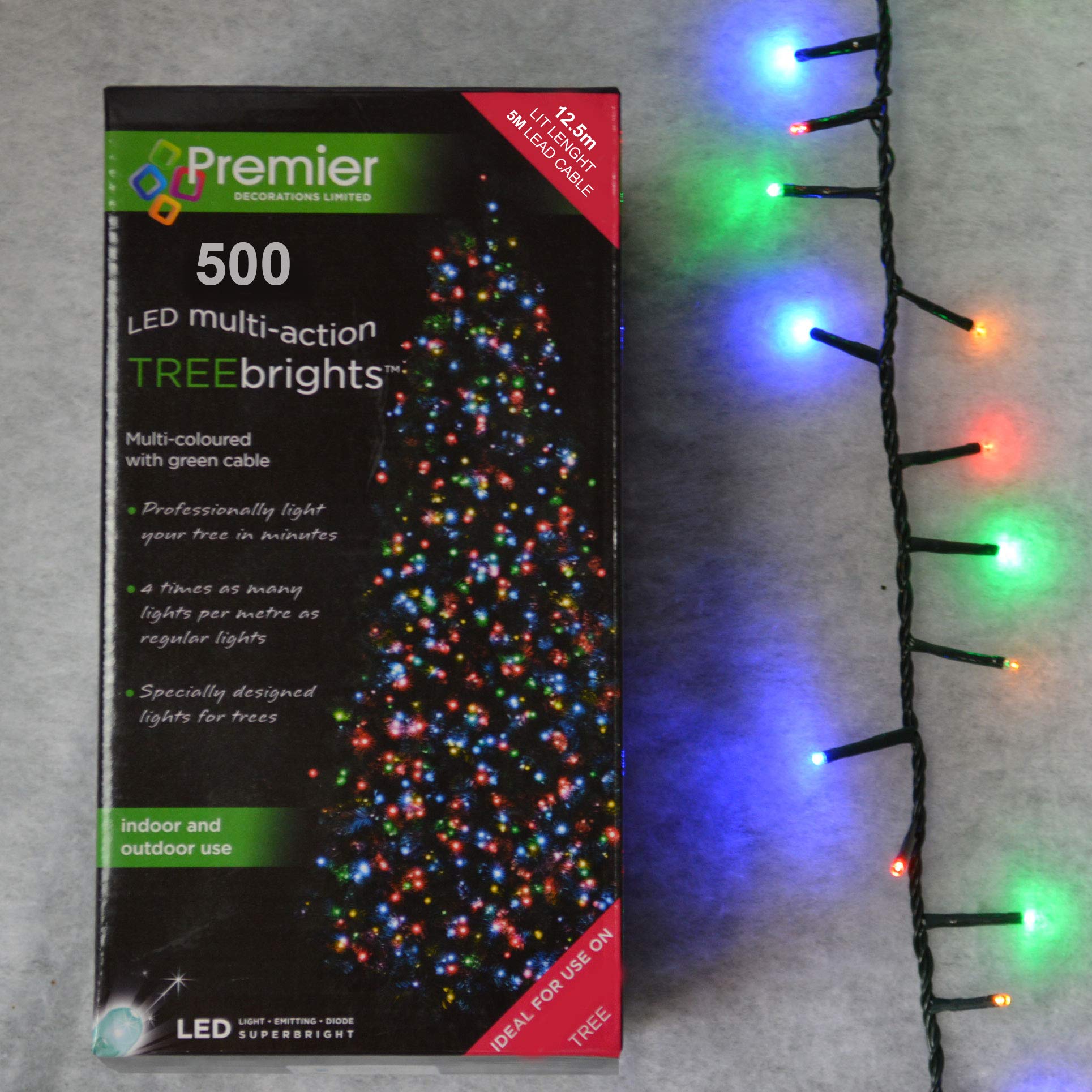 Premier Multi Coloured 500 Treebrights Multi Action Christmas Tree Lights (Multi Coloured)