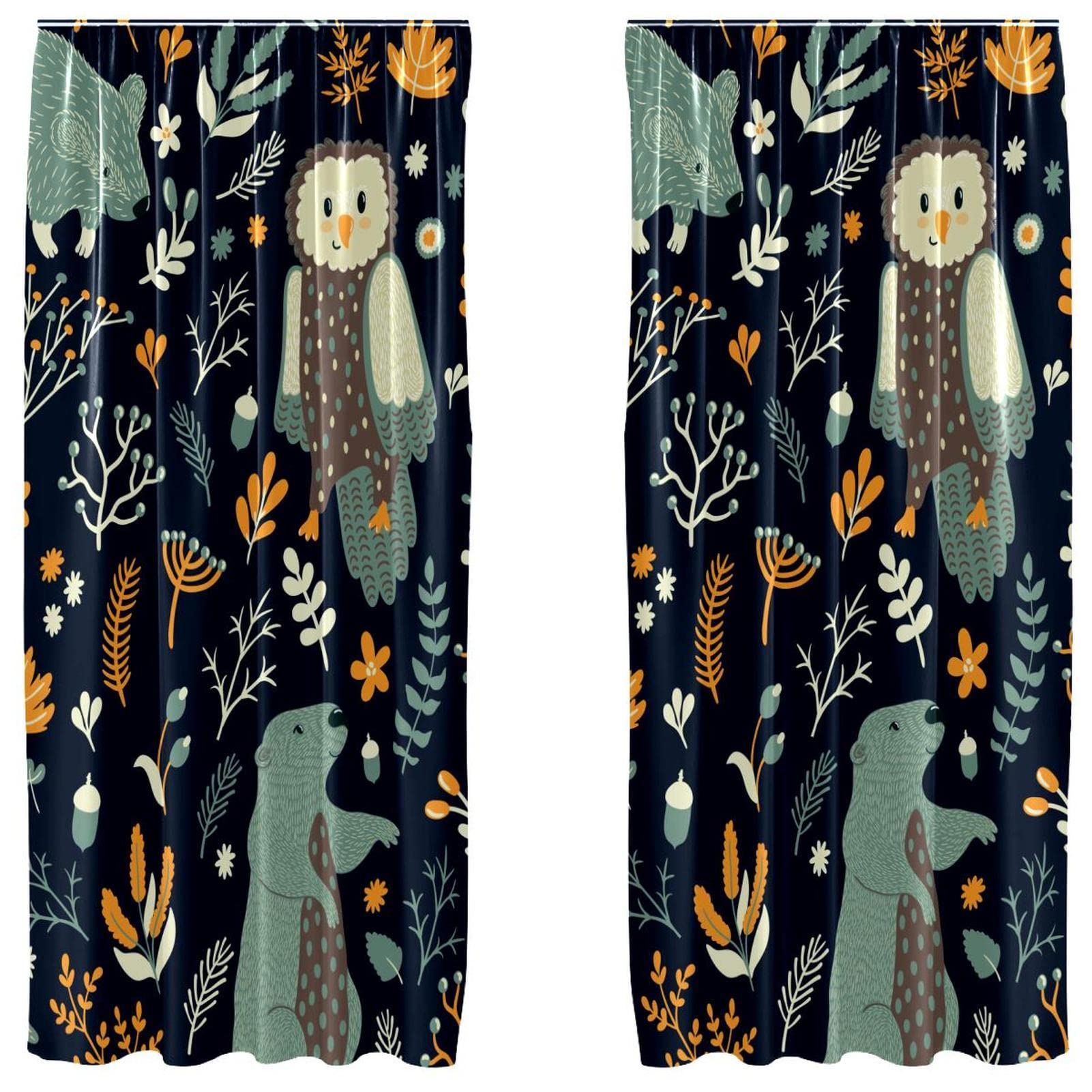 Paneles de cortina con diseño de osos y búhos infantiles para habitación, 55 x 84 pulgadas