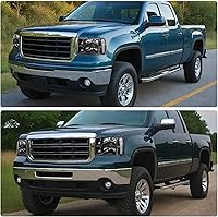 Vista 5 de DWVO Conjunto de faros delanteros compatible con 2007-2013 GMC Sierra 1500/2007-2014 Sierra 2500HD 3500HD, carcasa negra, reflector transparente