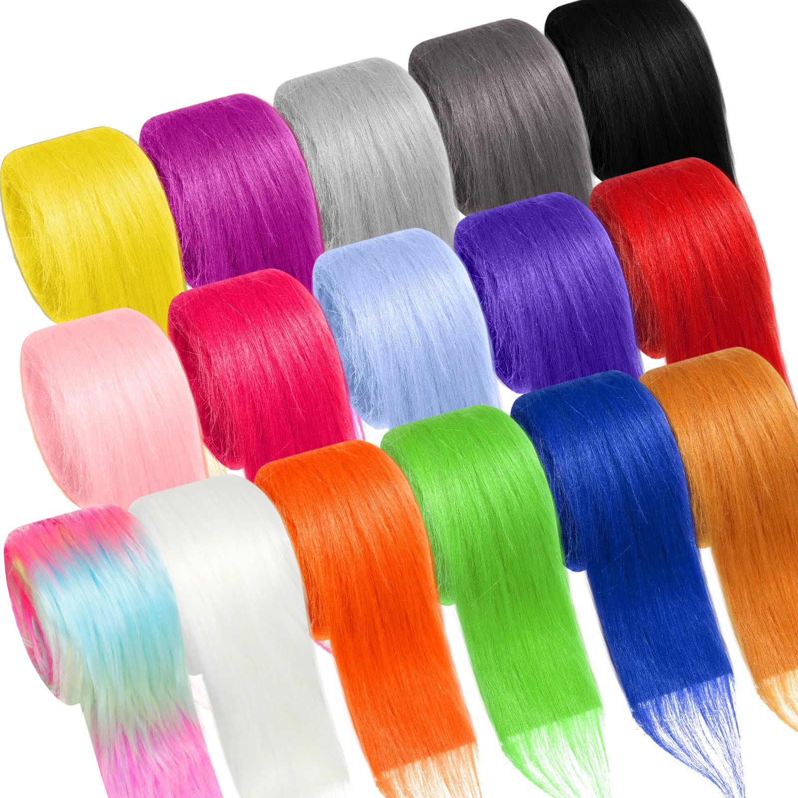 XunYee Kunstfell-Stoffband, 5,1 x 152,4 cm, Kunstpelz-Besatz, Stoffstreifen zum Basteln, flauschiger Stoff, vorgeschnittene Rollen für DIY-Zwerge, Cosplay, Bart-Kostüm, Dekoration, 16 Farben, 16 Stück