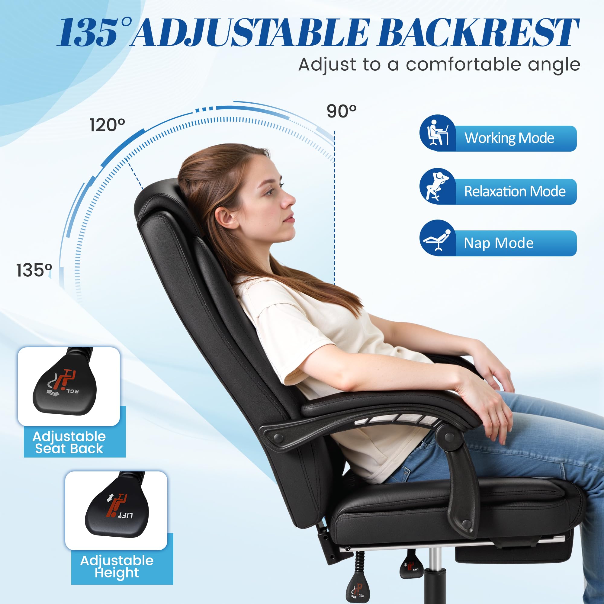 Furmax Office Chair with Footrest Ergonomic High Back Design Executive Computer Desk Chair400lbs 90-135 Reclining Leather Home Office — view 6