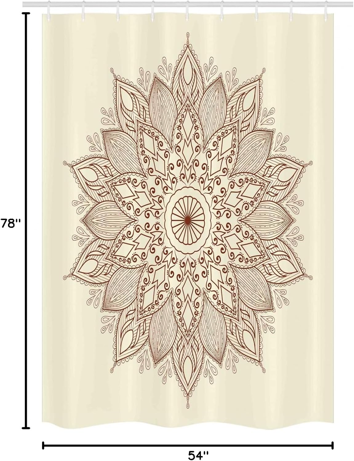 Ambesonne Mandala Stall Shower Curtain, Lotus Inspired Flower Lace Circle Ornate Retro Pattern Eastern Universe Theme, Fabric Bathroom Decor Set with Hooks, 54" W x 78" L, Brown and Ivory