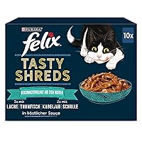 FELIX Tasty Shreds cibo umido per gatti in salsa, varietà di sapori dell'acqua