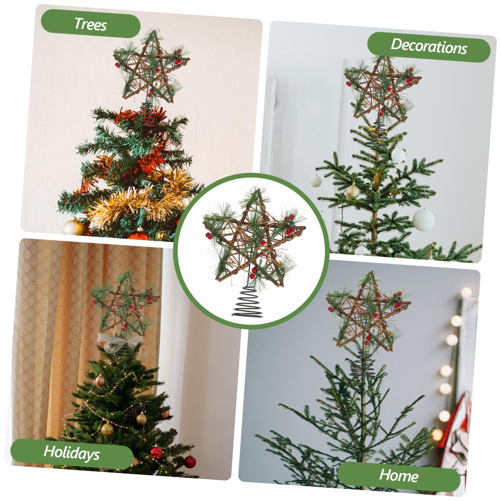 4 Stück Weihnachtsbaumspitze Sterngeflecht Weihnachtsbaumspitze Rattan Sterngeflecht Sternspitze Glitzerstern