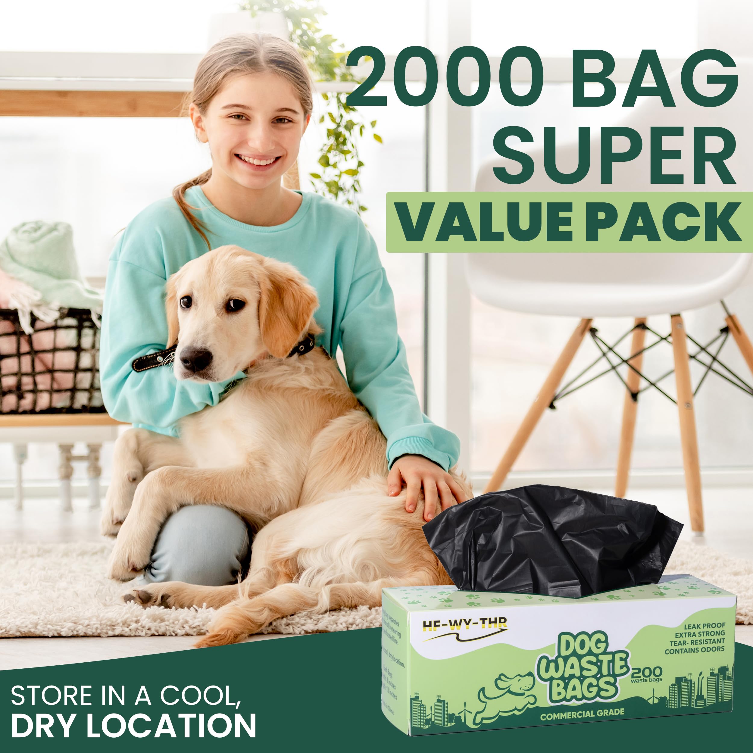 Bolsas de basura para perro, 2000 unidades, bolsas para excremento de perro, rollos de repuesto para exteriores, a prueba de fugas y desgarros, bolsas de plástico grueso para excremento de