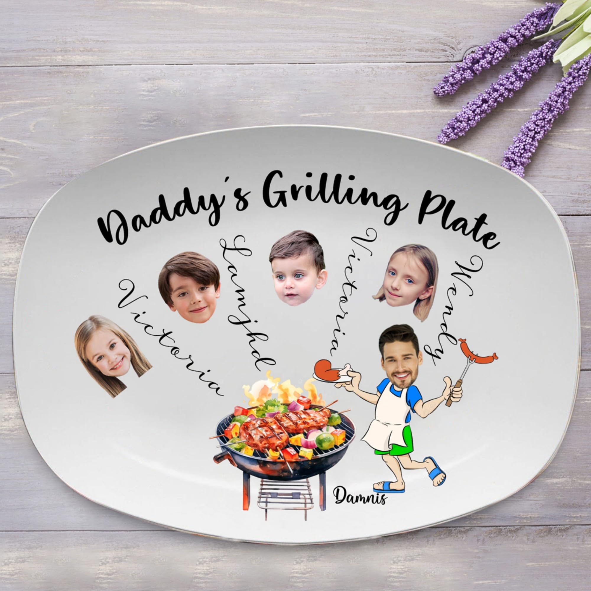 Plaque à griller personnalisée drôle avec visage de papa, photo et nom, cadeau fête des pères Noël anniversaire