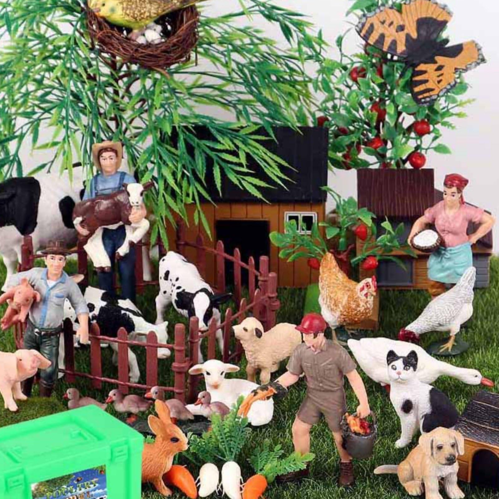 Figuras de Granja para Niños Conjunto de Animales de Granja Muñecos de Granjeros Casa con Detalles Realistas para Cuentos Creativos Observación