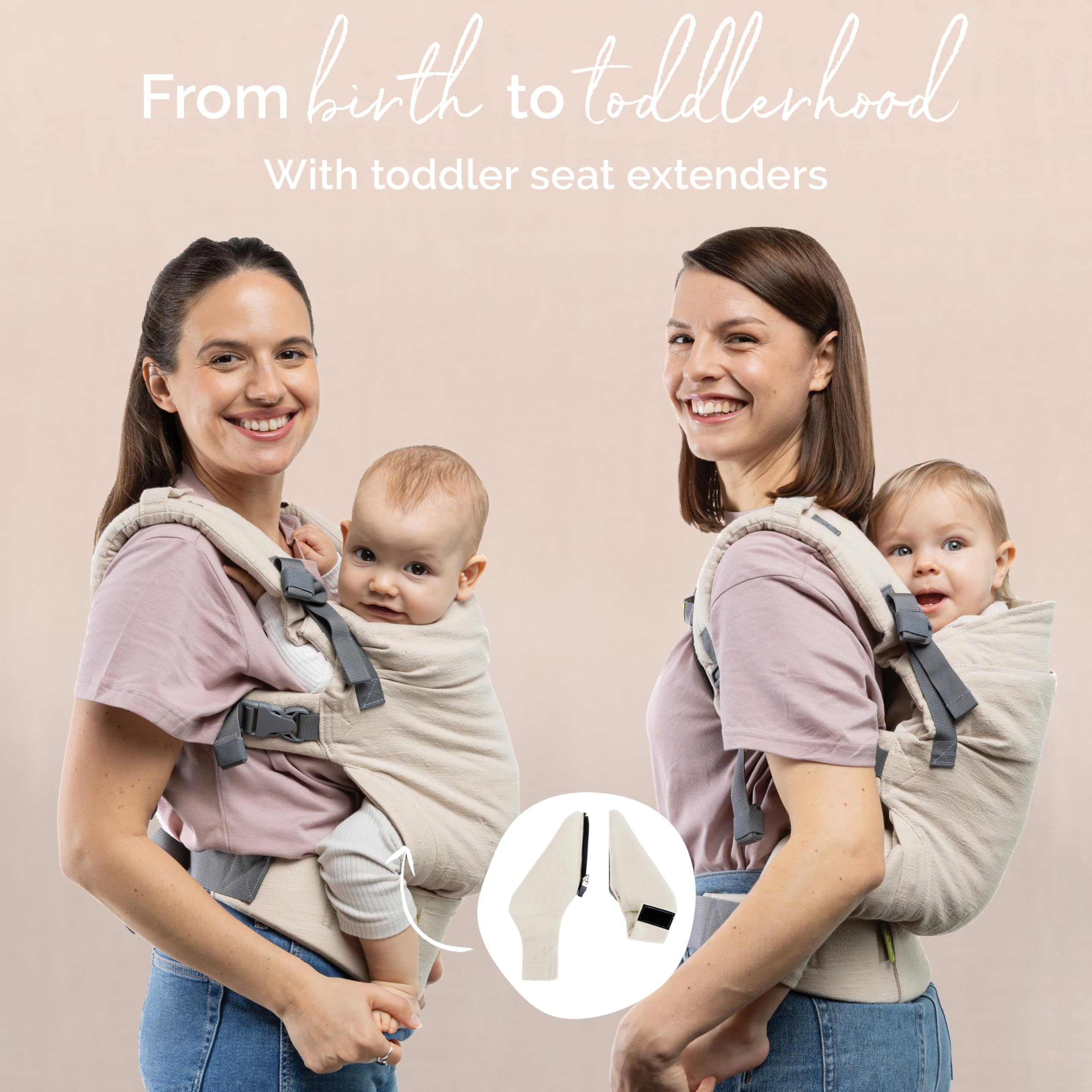 Boba X Baby Carrier Newborn to Toddler - Adjustable Front and Backpack Carrier Petite to Plus Size 7-45 lbs, Ergonomic Baby Carrier with Crossable Straps - Breathable Linen Blend - Linen Pampas - 4