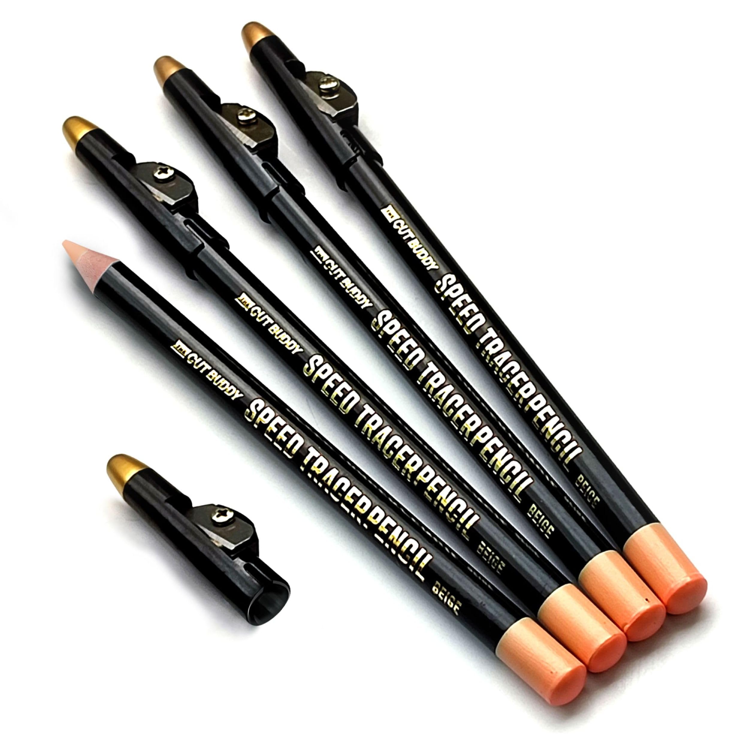 The Cut Buddy Beige Speed Tracer Barber Pencil 4-Pack with Sharpener, Outline Beard & Hairline Before Trimming, for All Skin Types