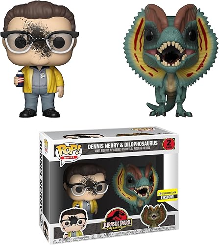 Funko Pop Movies Jurassic Park - Figura de vinilo de Dennis Nedry y Dilophosaurus Goo-Splattered Pop Paquete de 2 - Entertainment Earth Exclusive