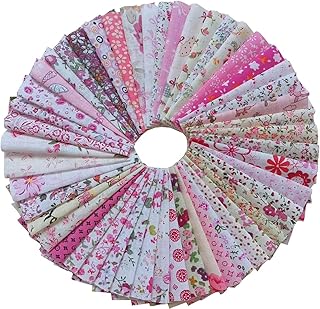 50PCS 4 X4 Inches Different Patterns Pink Cotton Craft Printed Fabric DIY Handmade Material Set Bundle Patchwork Squares for Home Crafts Sewing Scrapbooking Quilting