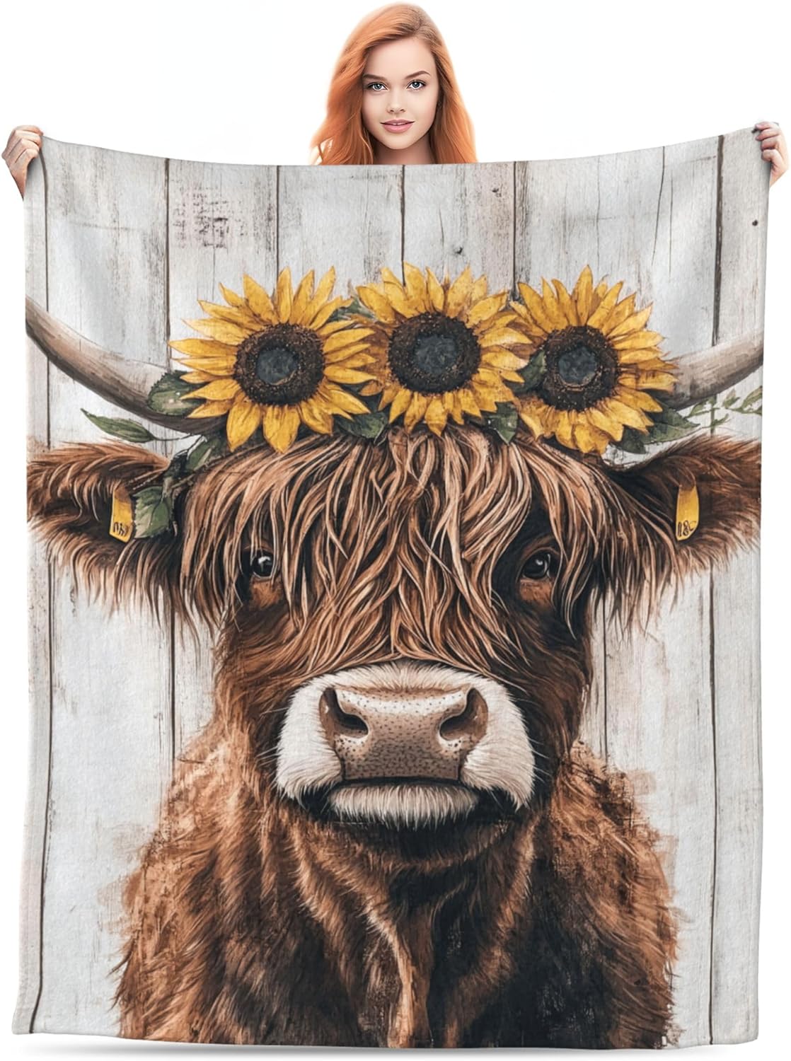 Soft Microfiber Sunflowers Highland Cow Fleece Blanket - Ultra Soft Fuzzy Party Blanket Gifts for Bed Sofa Home Decor,80''x 60''
