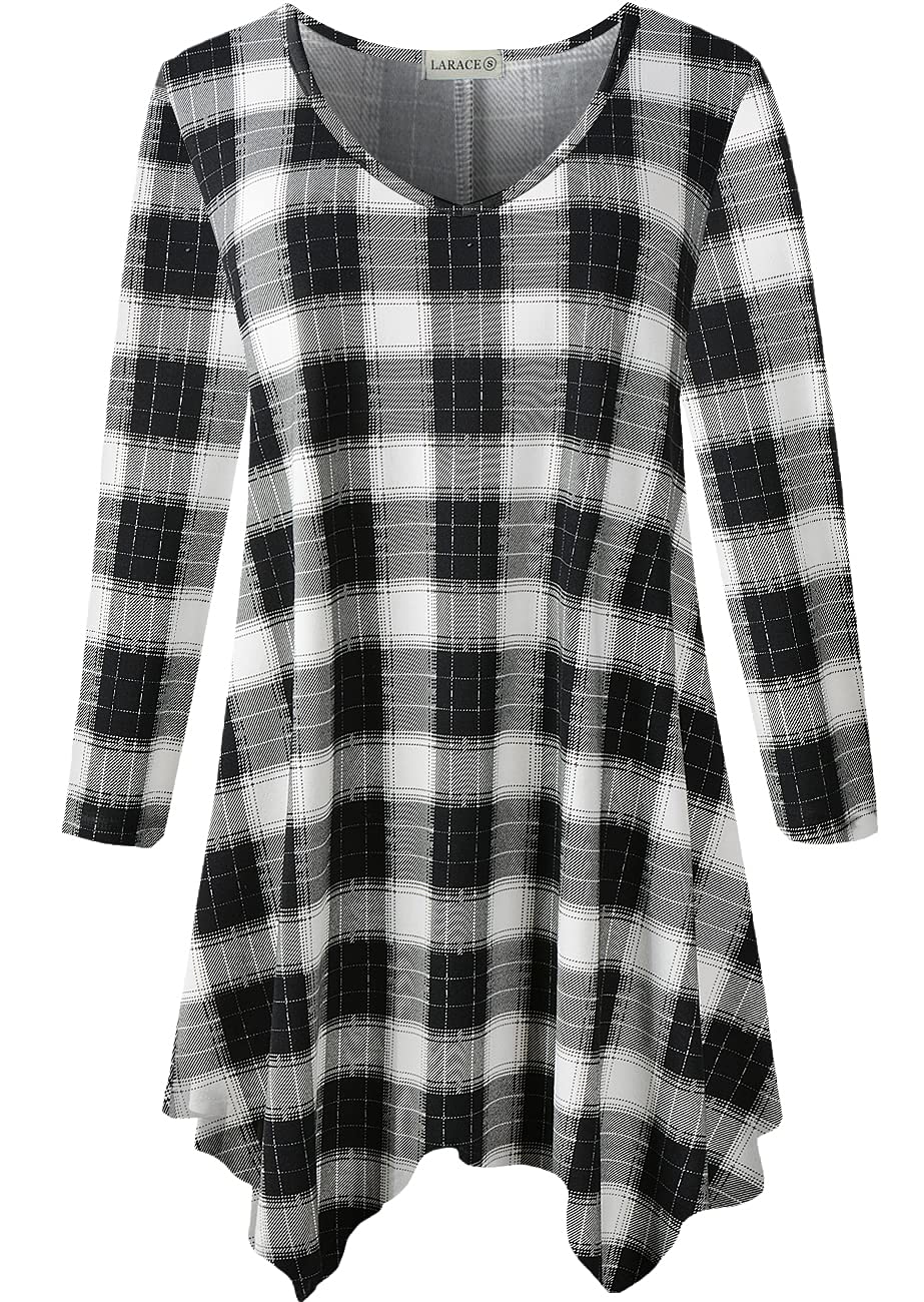 LARACE Plus Size Tops for Women Tunic Asymmetrical Dress Shirts 3/4 Sleeve V Neck Flowy Ladies Clothes for Leggings