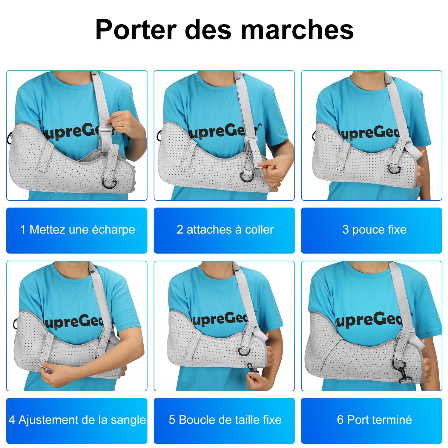 supregear Écharpe de Bras Gauche/Droit, Confortable Médical Attelle Epaule pour Hommes et Femmes, Echarpe de Soutien pour Bras pour Blessure à l'Épaule, Fractures et Luxations, Gris, S