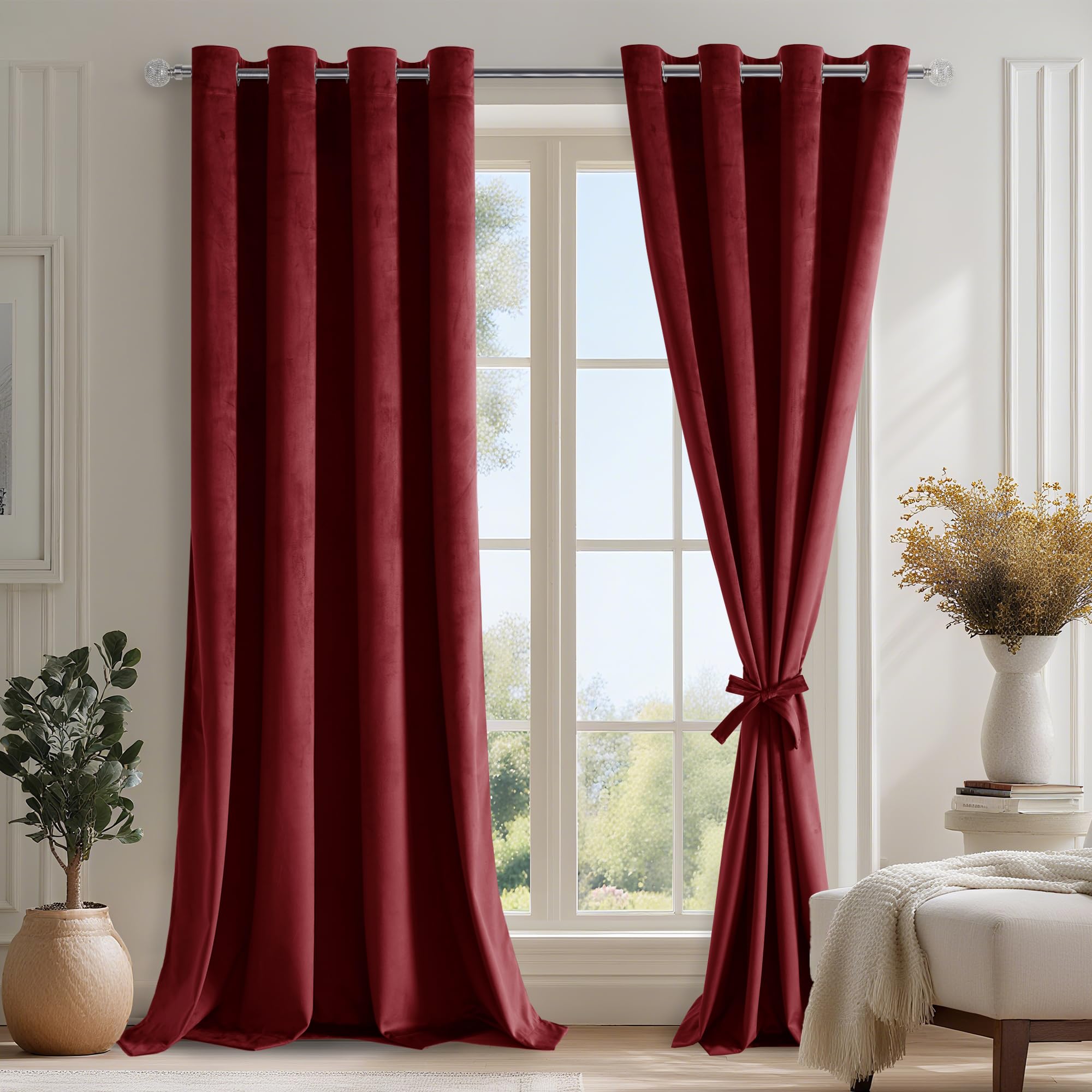 DWCN Burgundy Velvet Curtains Home Decor Semi-blackout Curtain W46xL90 Inch