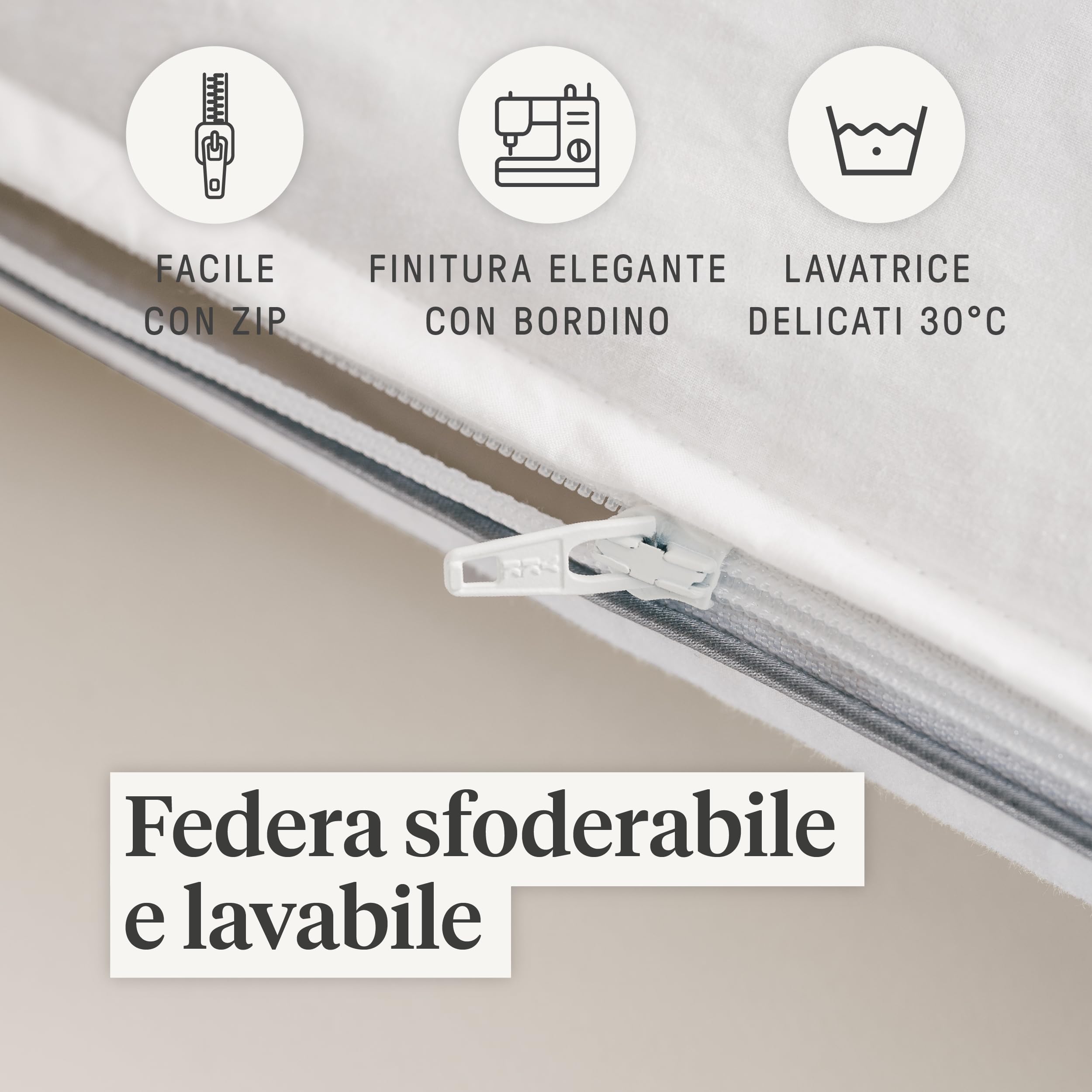 DREAMIN*101 - Cuscino Memory Foam Traforato 40x70 Extra Traspirante Ergonomico Alto 12cm + Federa Cuscino 50x80 Imbottita in 100% Piumino Naturale con Zip, Guanciale + Copricuscino Letto Made in Italy
