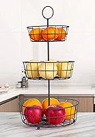 Vista 4 de HANZE Cesta de frutas de alambre de 3 niveles, cesta de pan de verduras desmontable, soporte de almacenamiento, diseño para cocina, organización
