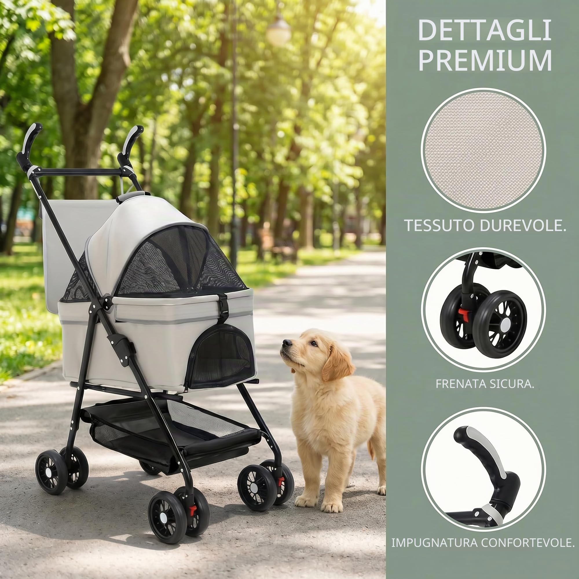 Passeggino per animali domestici fino a 20 kg, pieghevole 3 in 1, con cestino rimovibile, con ruote girevoli a 360° e finestre a rete, passeggino da jogging per cani di piccola taglia e gatti