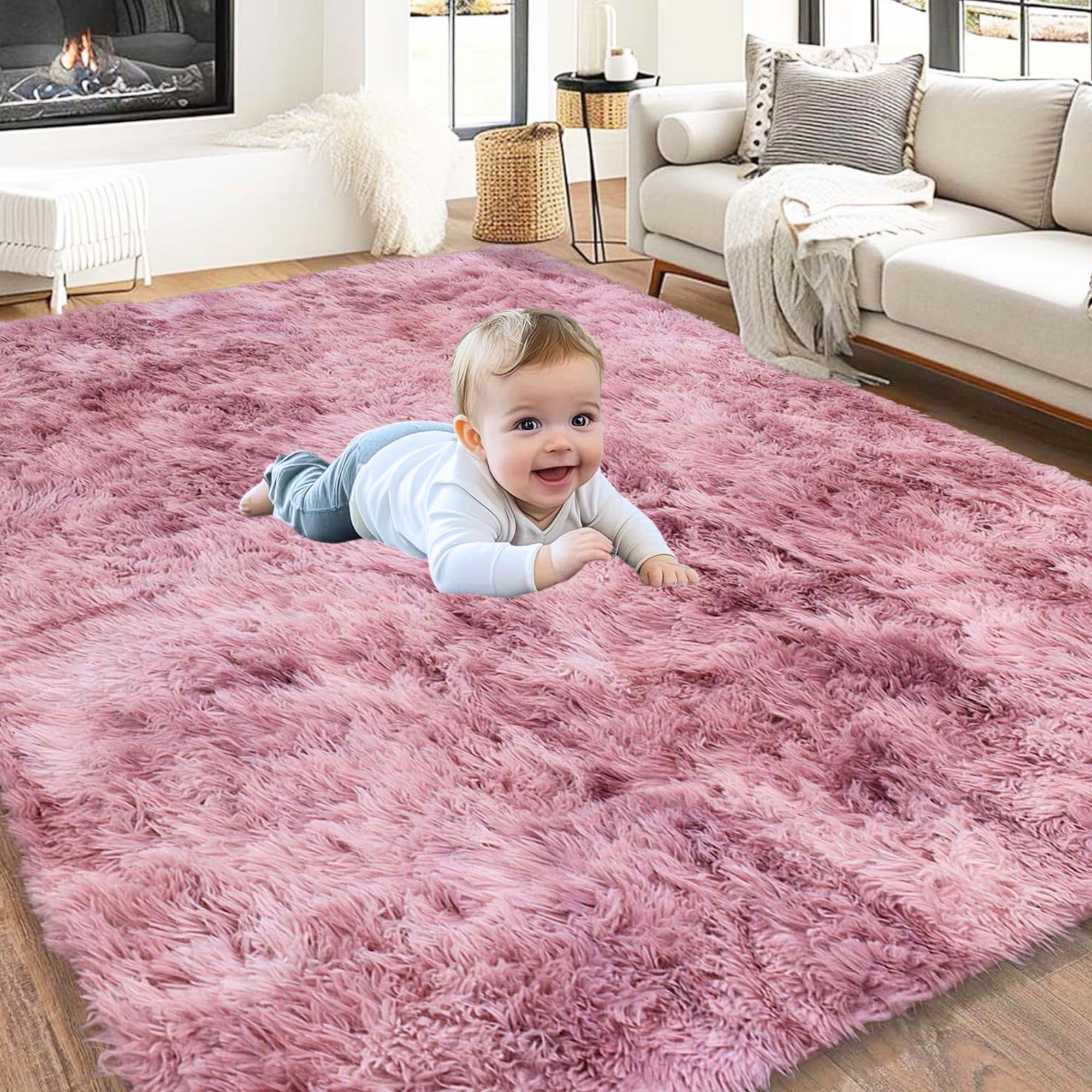 Hafaa Fluffy Shaggy Rugs Living Room Tie-Dye Pink Lilac 160x230 cm, Large Soft Thick Pile Carpet, Non Slip Bedside Rug for Kids Bedroom, Nursery, Lounge - Non-Shedding