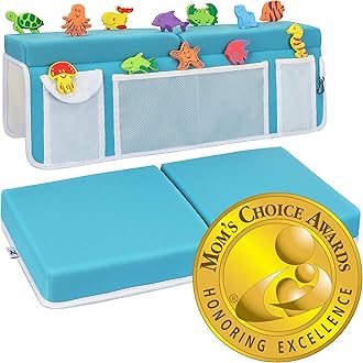 Supa Ant Baby Bath Kneeler and Elbow Rest Pad –Mom’s Choice Award Winner –US-Designed Extra Thick Bathtub Kneeling Pad with 8 Suction Cups, 5-Pocket Organizer, Non-Slip, Cushioned, Durable (Blue)