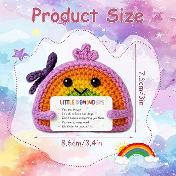 Positive Rainbow Crochet, Handmade Rainbow Crochet Doll with Soft Yarn and Cotton Filling, Heartfelt Emotional Support Gift with “You Are Enough” Affirmation, Perfect for Home Decor