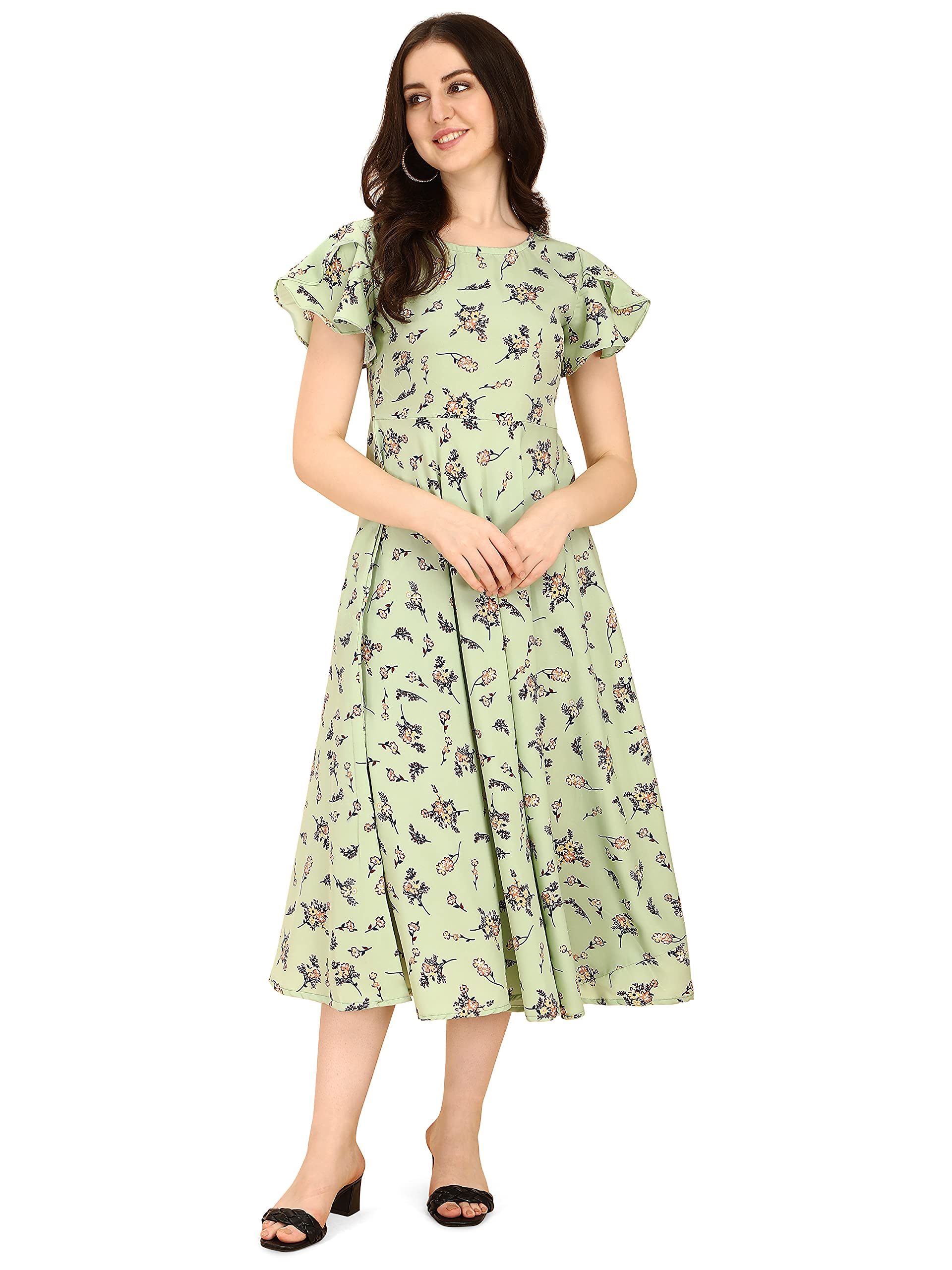 Oomph! Women's Polyester A-Line Maxi Dress (Md52_Pista Green_L)