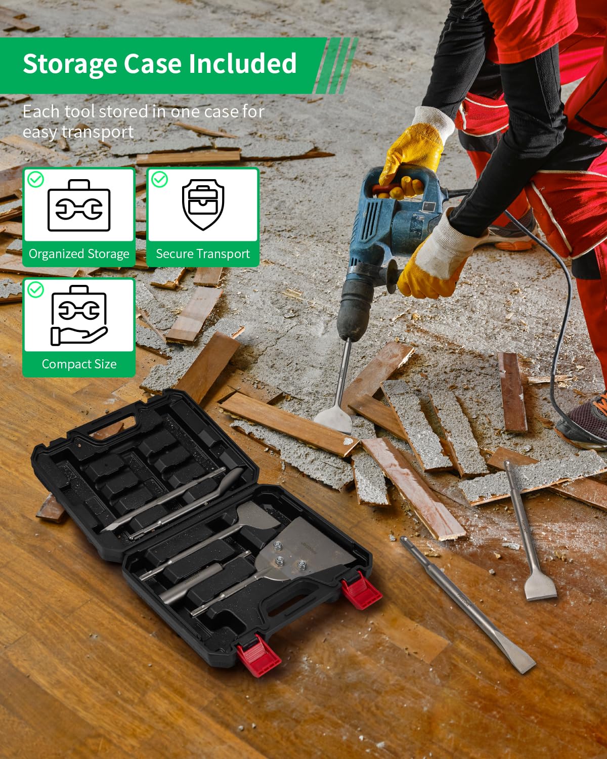 SDS Plus, set di 8 scalpelli Firecore, scalpelli per piastrelle, scalpello per stucco SDS Plus, scalpello curvo/piatto, scalpello per scanalature, scalpello a punta per sminuzzare mattoni, cemento e