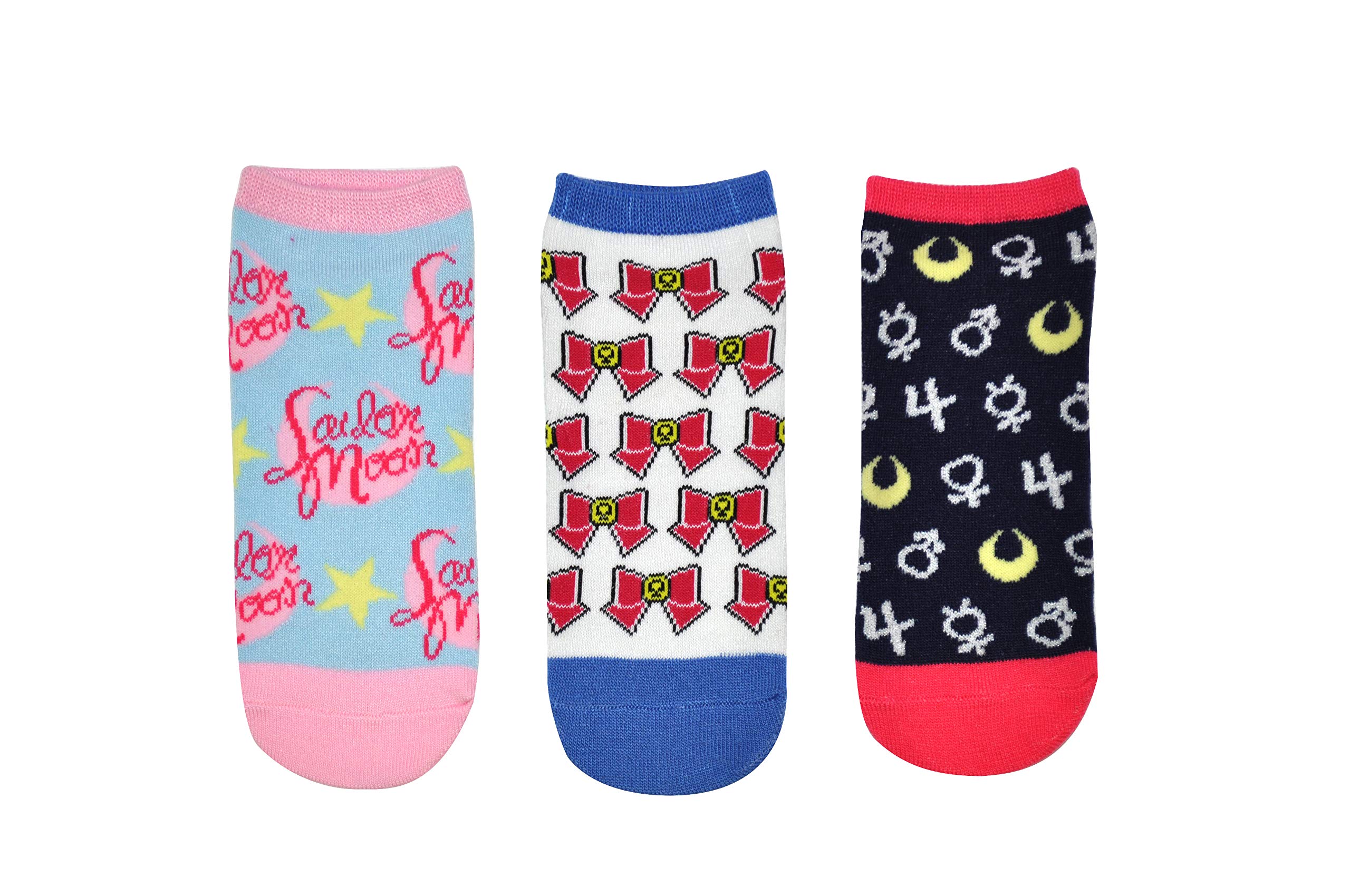 Everything Legwear Sailor Moon Socks (3 Pair) - (Women) Sailor Moon Gifts Low Cut Socks - Fits Shoe Size: 4-10 (Ladies)
