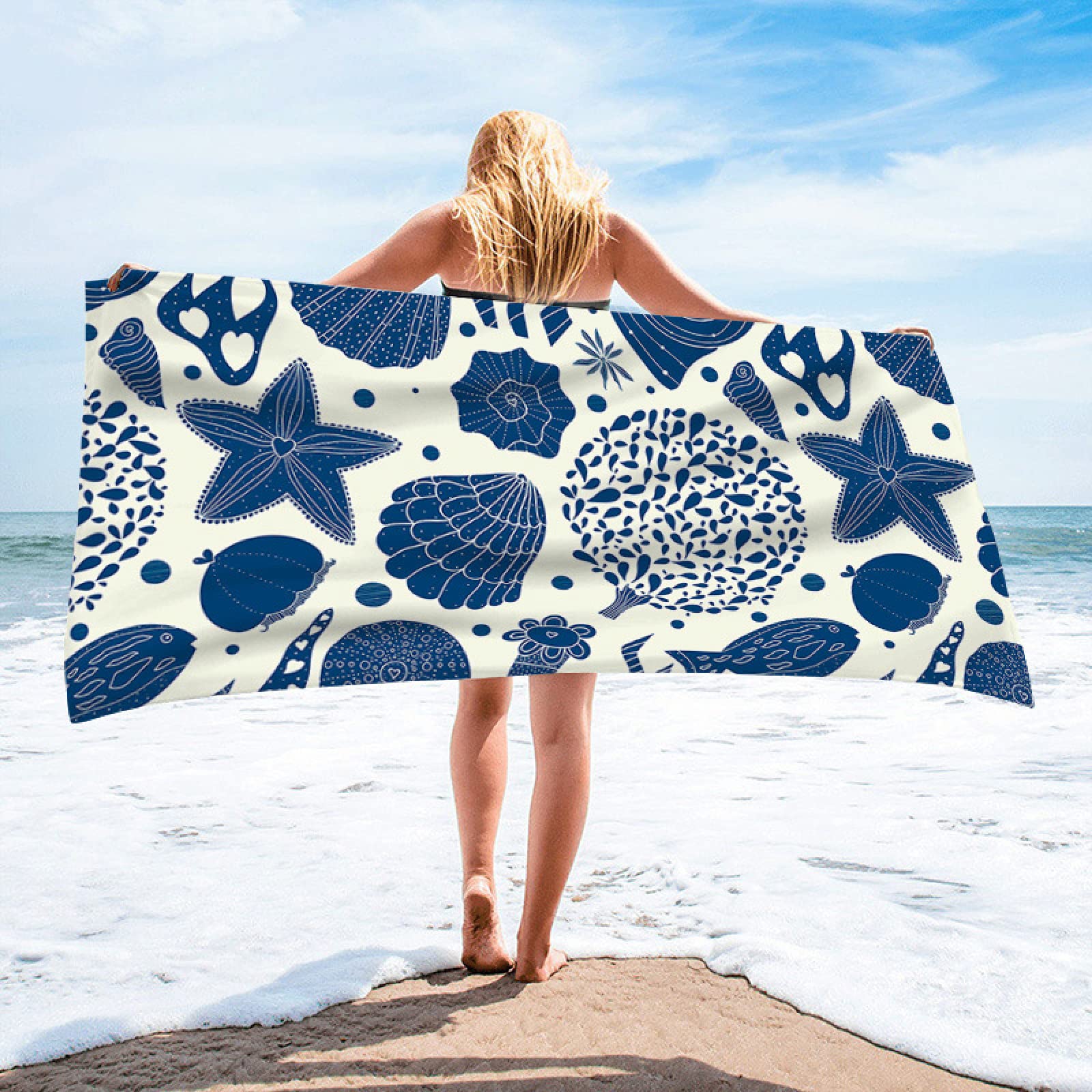 Serviette De Plage Microfibre Grande Taille 160x80 Cm - Anti-sable, Séchage Rapide, Légère - Parfaite Pour Voyage, Piscine, Sauna (Bleu Requin)
