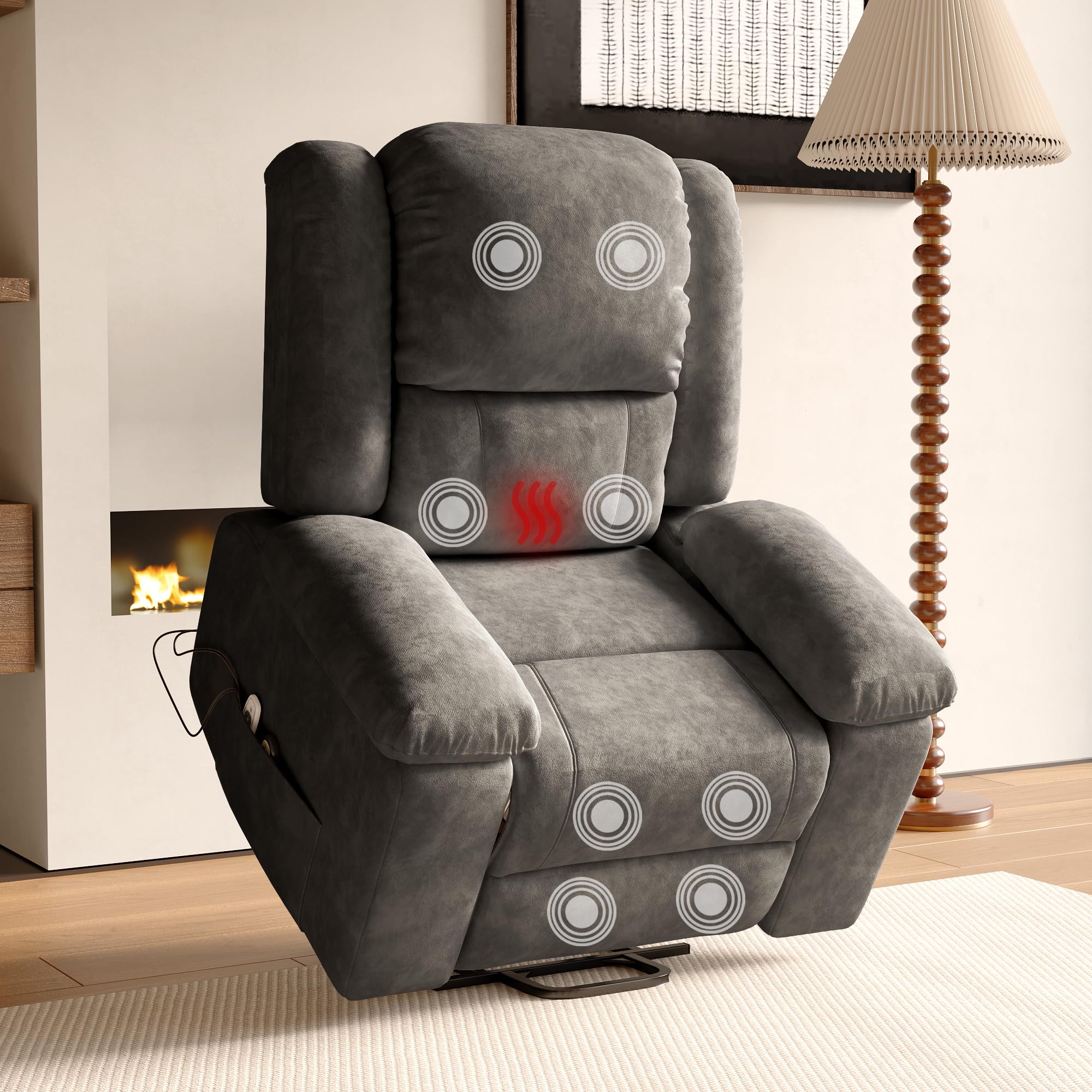 Silla de Masaje eléctrica, sillón Relax con 8 Zonas de Masaje potentes y 2 Puntos de Calor, Silla eléctrica con función reclinable y Bolsillos Laterales (Gris, A)