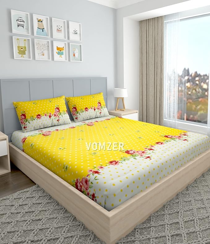 Buy VOMZER 320 TC Cotton Feel All Around Elastic Fitted Bedsheets King Size, Premium Elastic