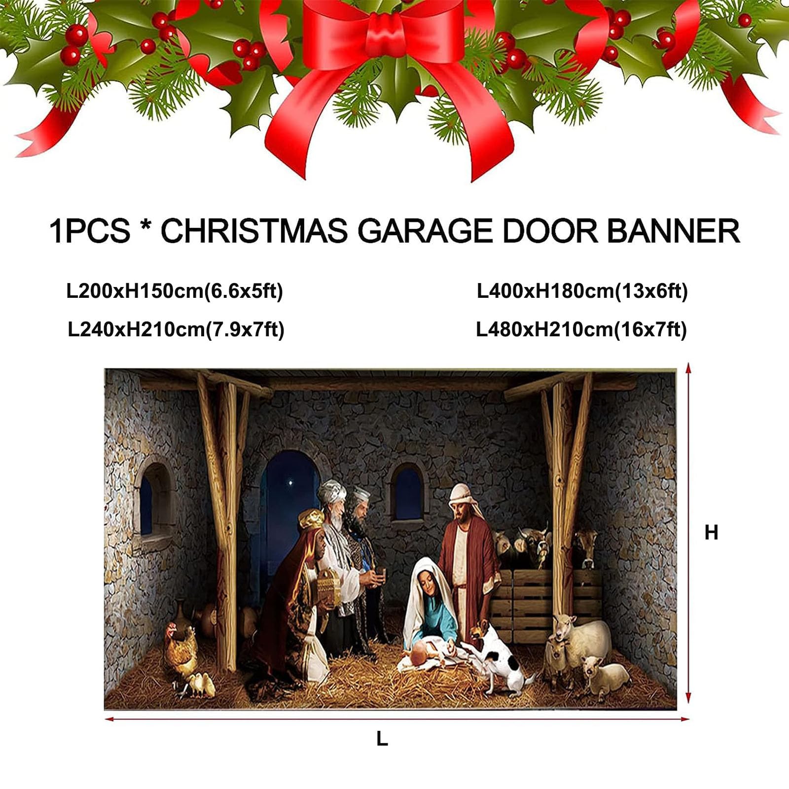 Christmas Nativity Garage Door Banner , Nativity Scene Murals Christmas