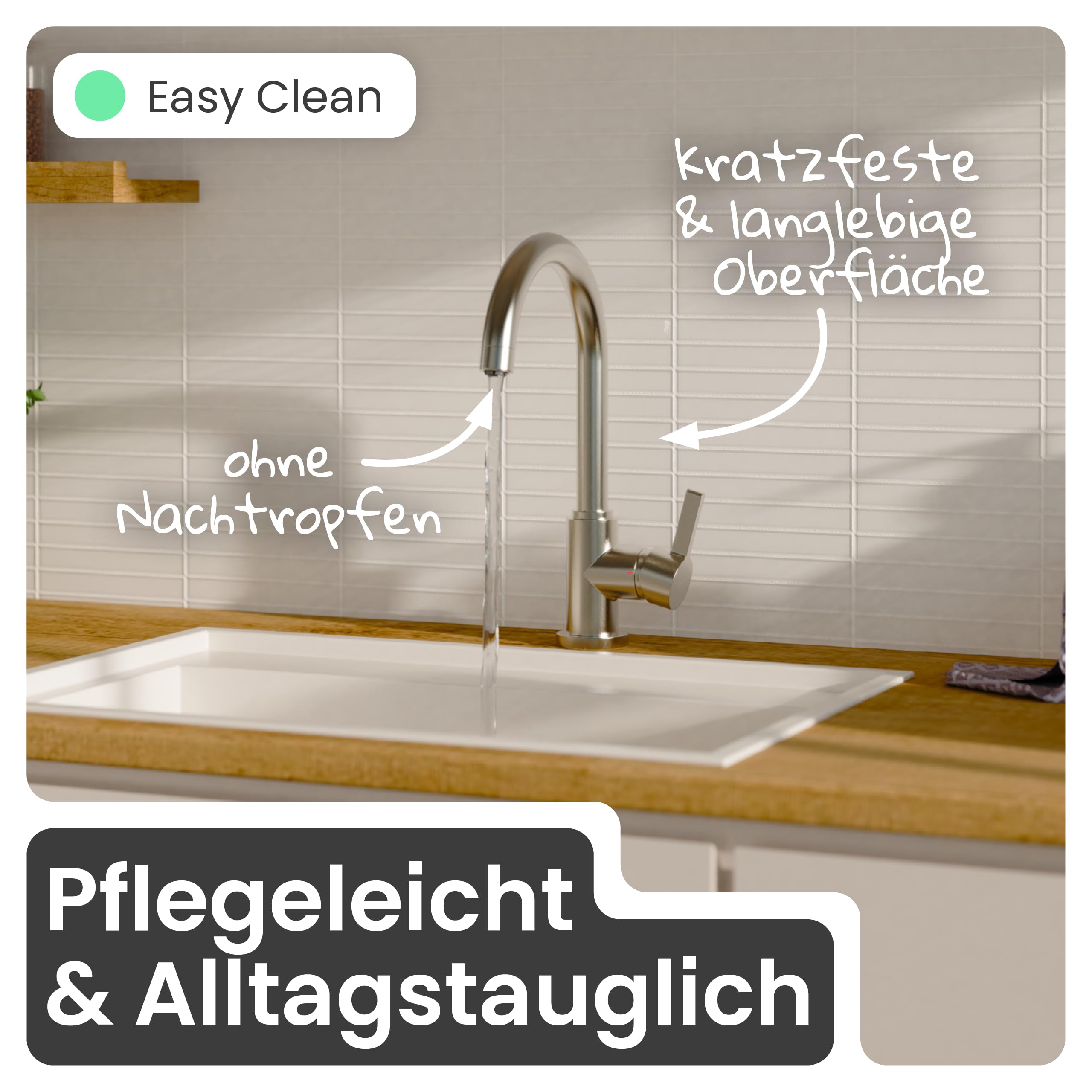 instmaier Leona | Niederdruck Küchenarmatur 360° schwenkbar | Edelstahl | Wasserhahn Küche | Spültischarmatur mit hohem Auslauf | Armatur Spüle | Einhebelmischer | Mischbatterie