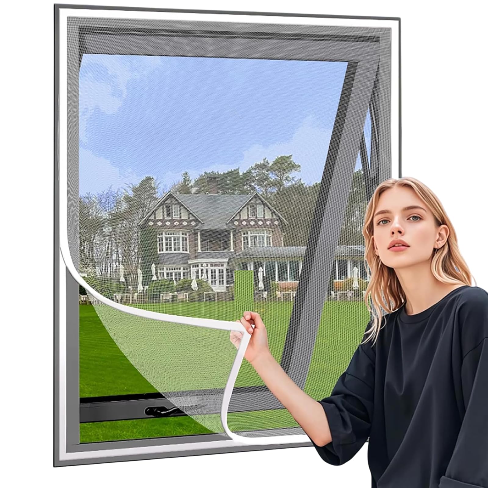 Window Screen,90x120cm Fly Screen Window Mesh Curtain for Balcony Window, Cellar Window, Patio Window