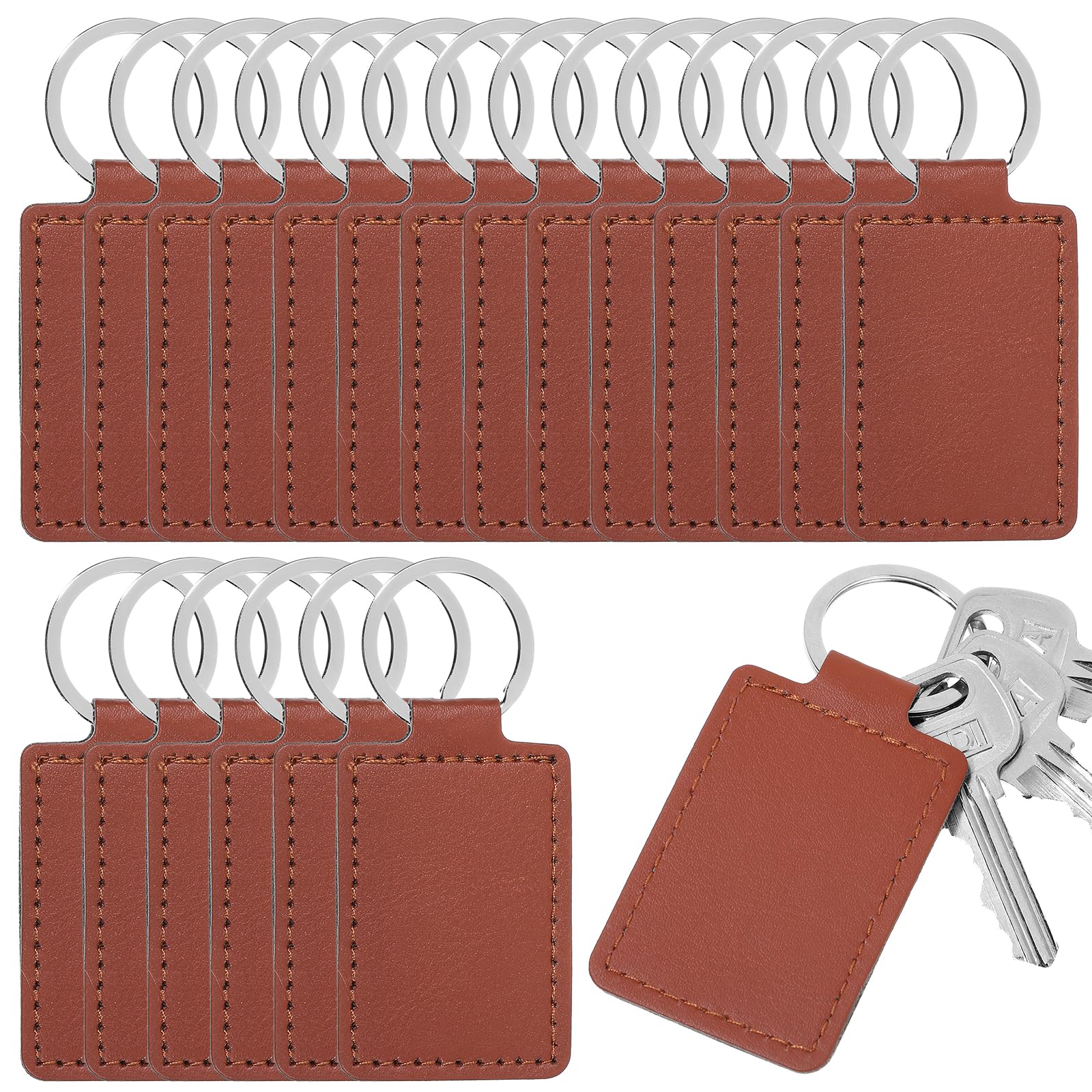 Qianyu Leather Car Keychain Rectangular Leather Key Fob Universal Keys Chain Holder Blanks Keychain Kit with Key Rings