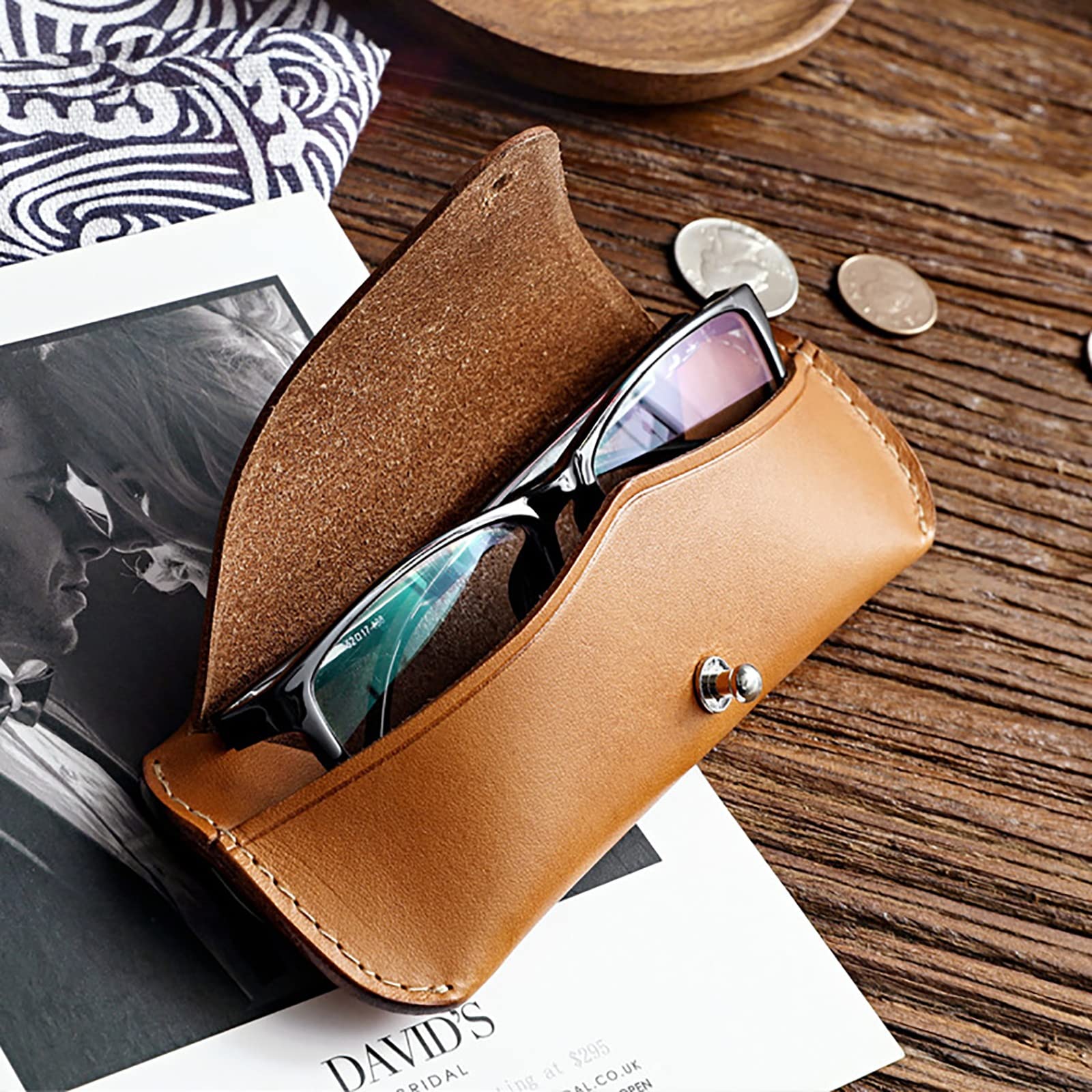 ZWEBY Étui à Lunettes En Cuir Tanné Végétal Fait à La Main Vintage