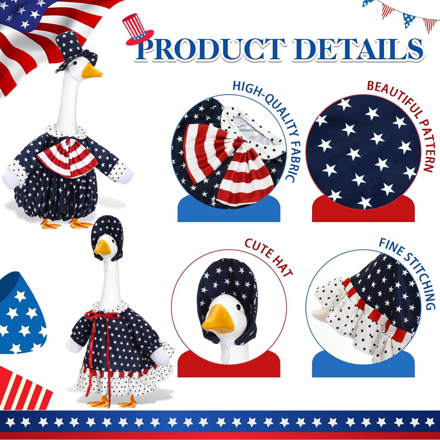 2 Set 4th of July Goose Outfit Lawn Porch Goose Clothes Plastic Goose Lawn Goose Clothing Independence Day Goose Outfit for Patriotic Outdoor Patio Yard Lawn Art Decoration(Cute)