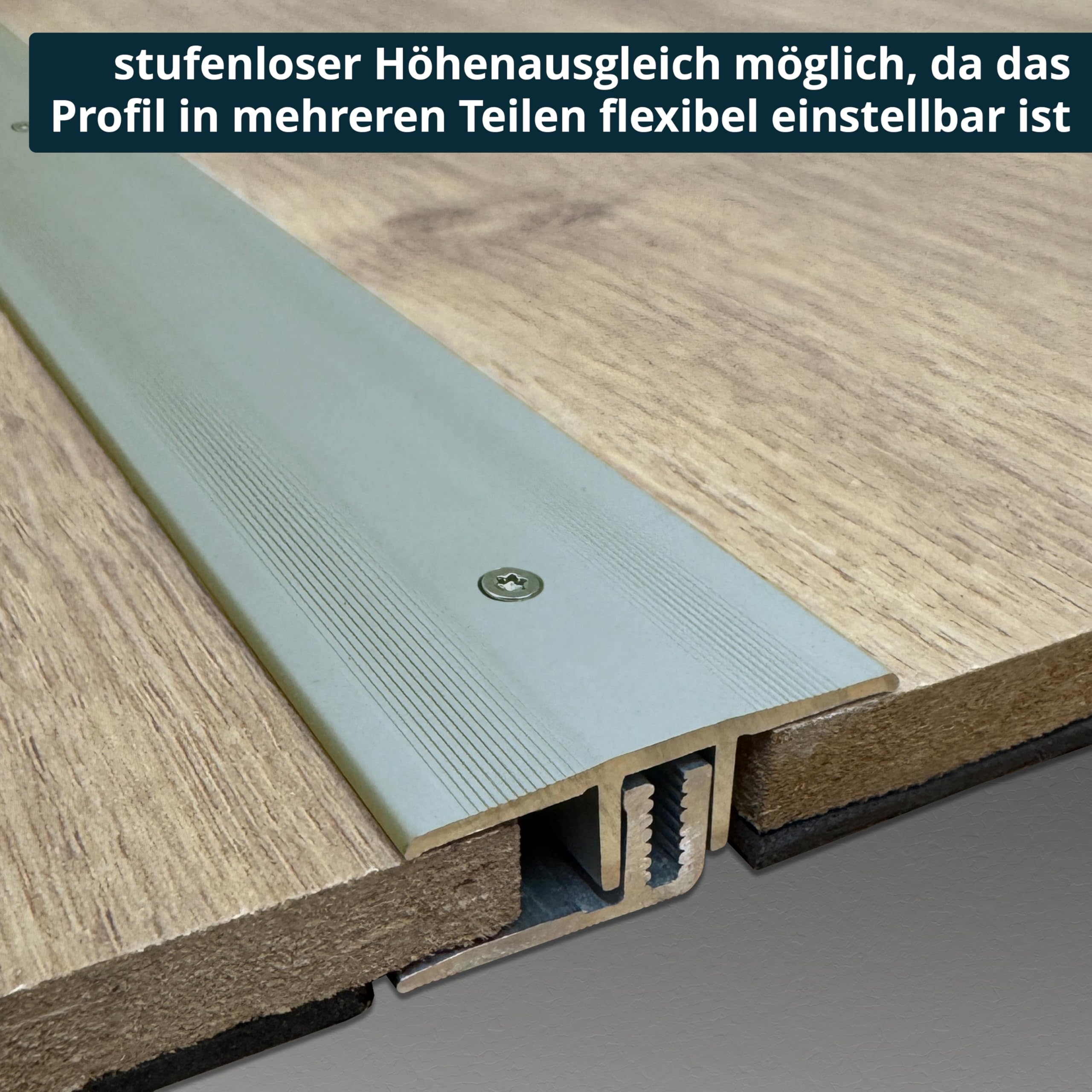 ufitec system profilowy do parkietów i podłóg laminowanych - do wykładzin o wysokości 7-16 mm - dostępny w wielu kolorach (profil przejściowy 270 cm długości | 33 mm szerokości, szampański)
