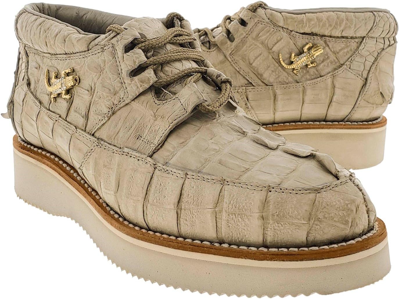 EL PRESIDENTE - Men's Sand Beige Genuine Crocodile Tail Skin Sneakers Leather 8.5