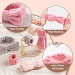 Skincare Headband Spa Headband for Women Cute head band for washing face Soft Elastic 6 Pack Skin Care Headband and Wristband Set (han pink)