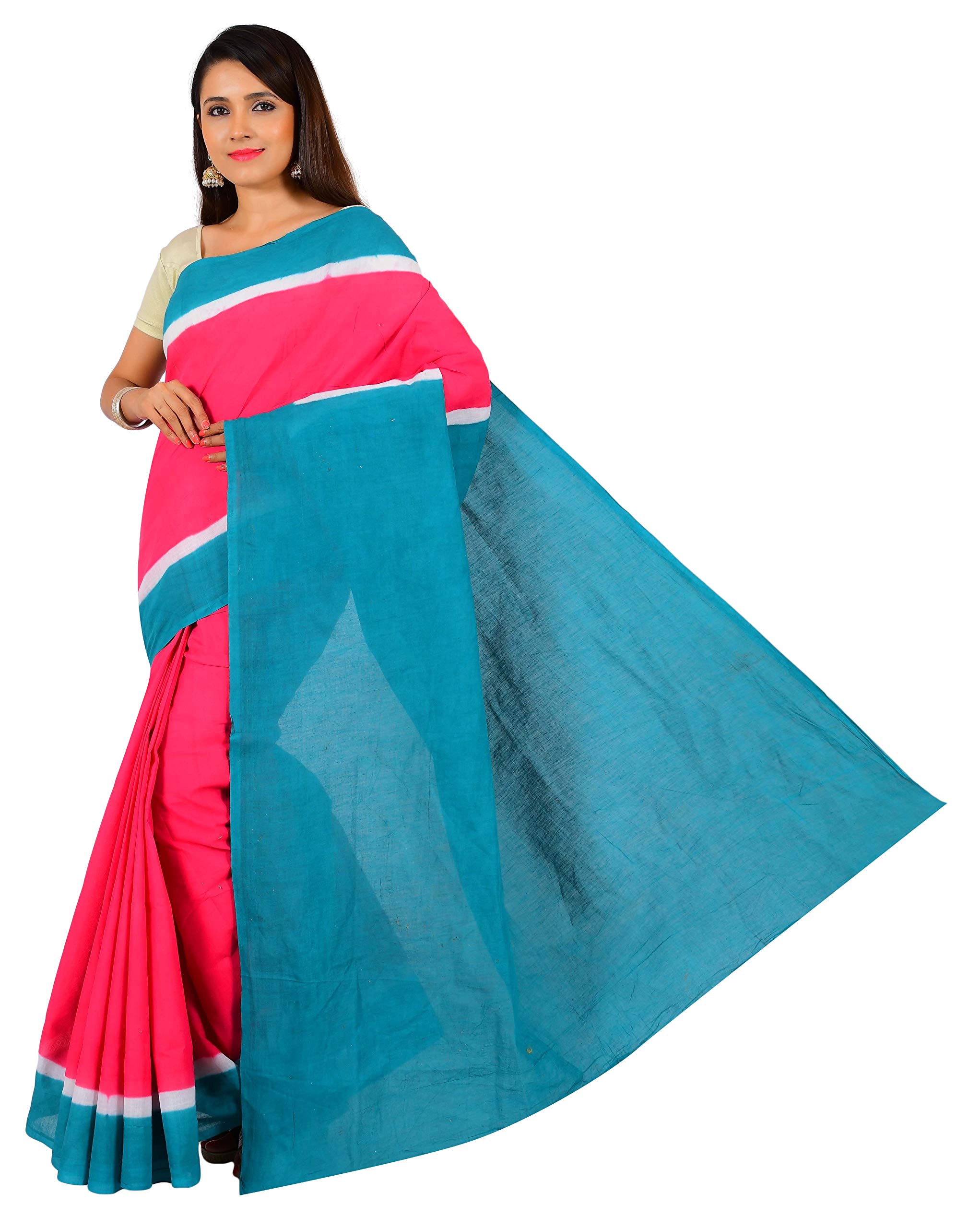 JISBWomen's Cotton Saree Without Blouse Piece (CNP01431_Pink)