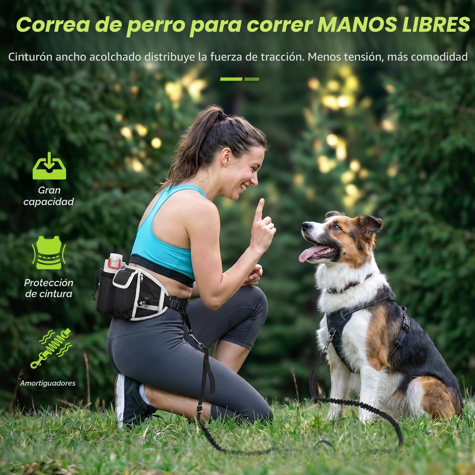 Pecute Correa para Perro Manos Libres para Perros hasta 50 kg de absorción de Choque, cómoda, Costura Reflectante, Ideal para Correr, Correr y Caminar