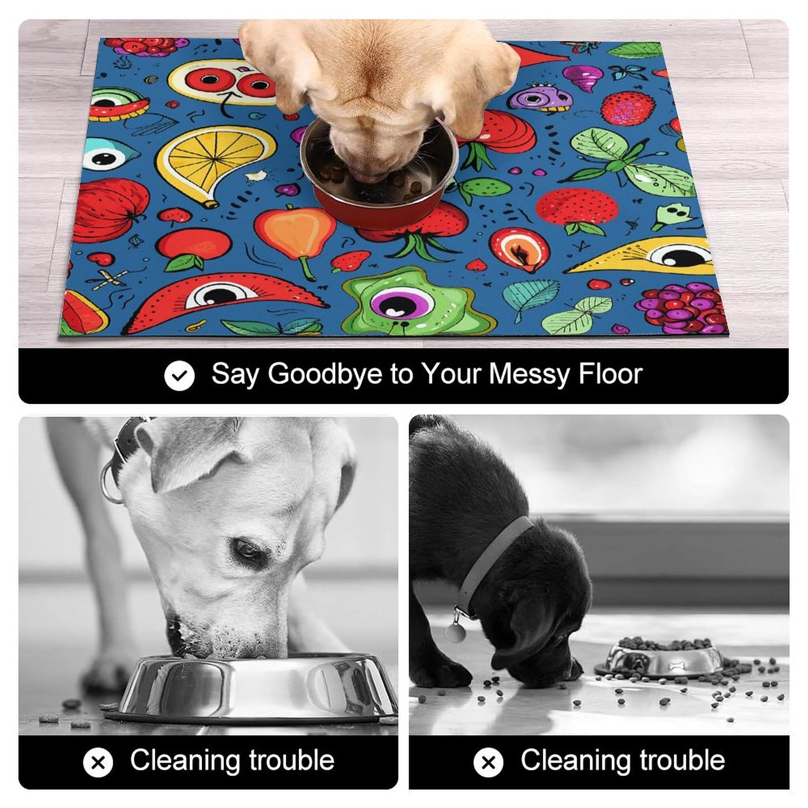 Shining Eyes Tapis de nourriture pour chat – Tapis d'alimentation antidérapant pour chien facile à nettoyer pour la nourriture et l'eau, tapis de gamelle pour chien et chat, 61 x 81,3 cm