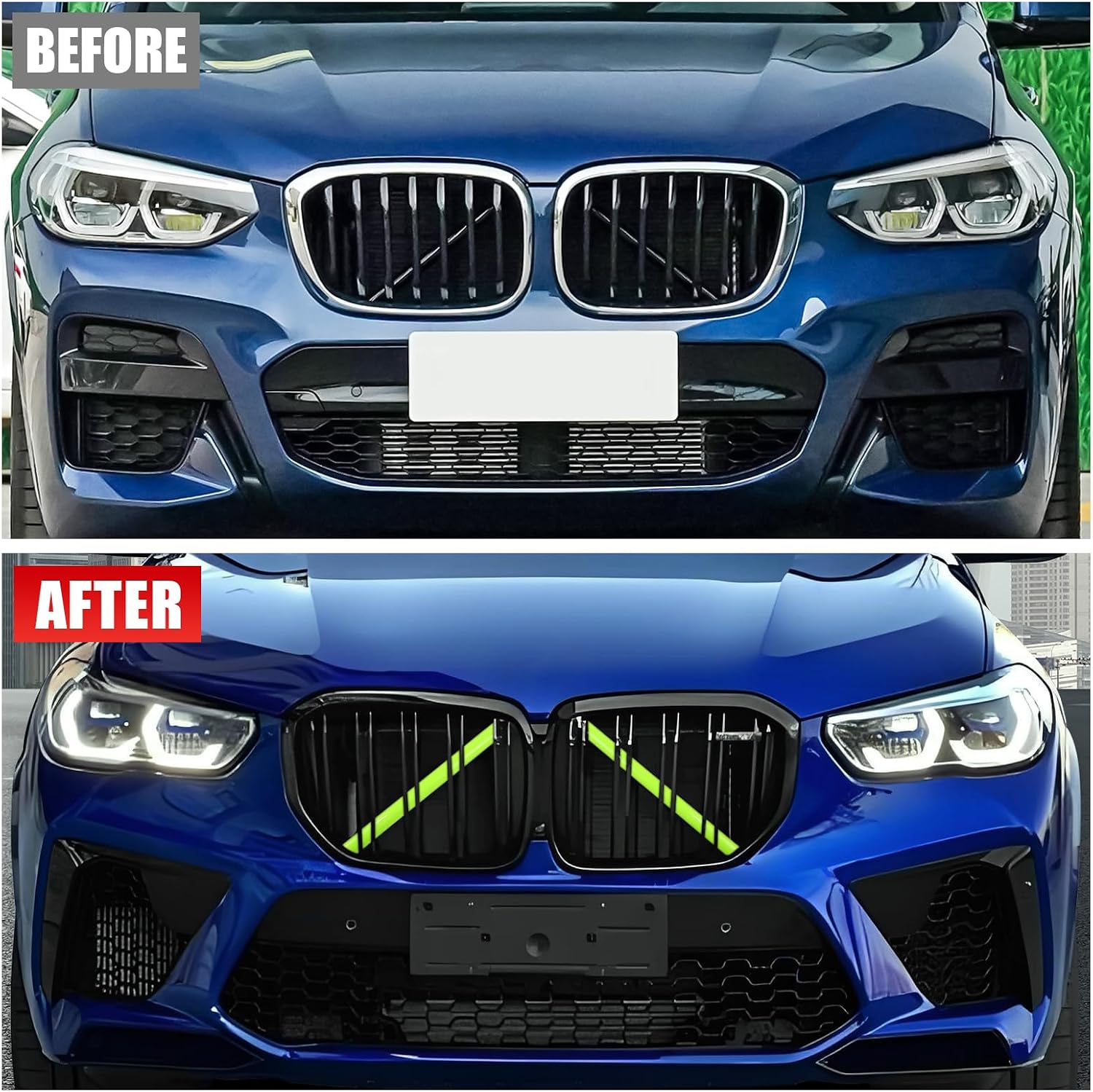 Compatible with BMW Grill Inserts Trims G01 G02 G05 G06 G07 F15 F16 F25 F26 E70 For X3 X4 X5 X6 X7 Series Compatible with BMW V Brace Wrap Covers Green Grill Stripes Wrap Accessories