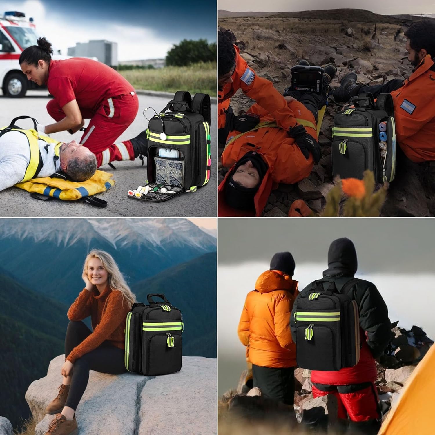 Gatycallaty First Aid Backpack - Medical Evacuation Bag - Red Emergency Lifeguard Bag for Ems Emt First Responders (Black, Pack of 3)