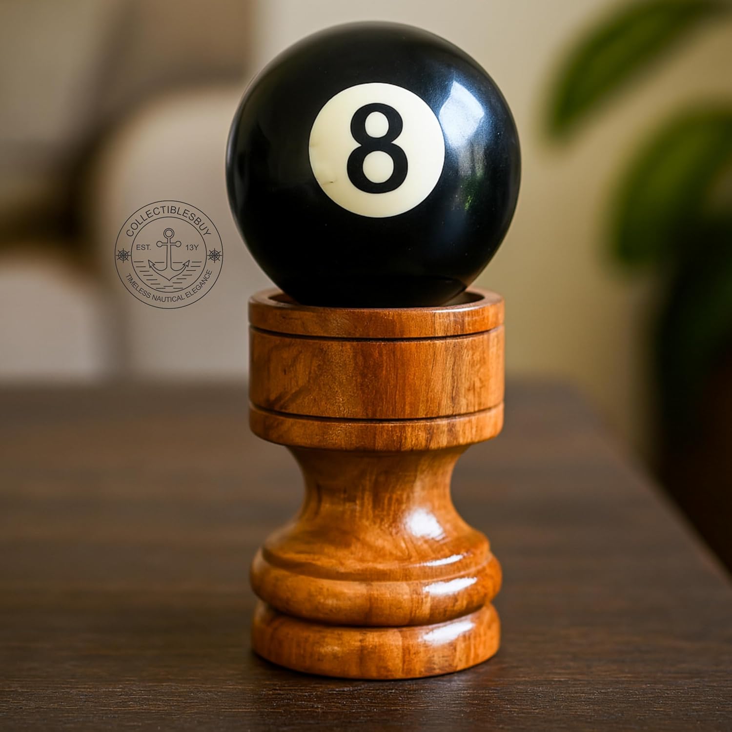 collectiblesBuy Handcrafted 8 Ball on Wooden Stand Vintage Pool Billiard Decor for Home Office Desk Unique Bar Accessory Gift for Men and Sports Lovers
