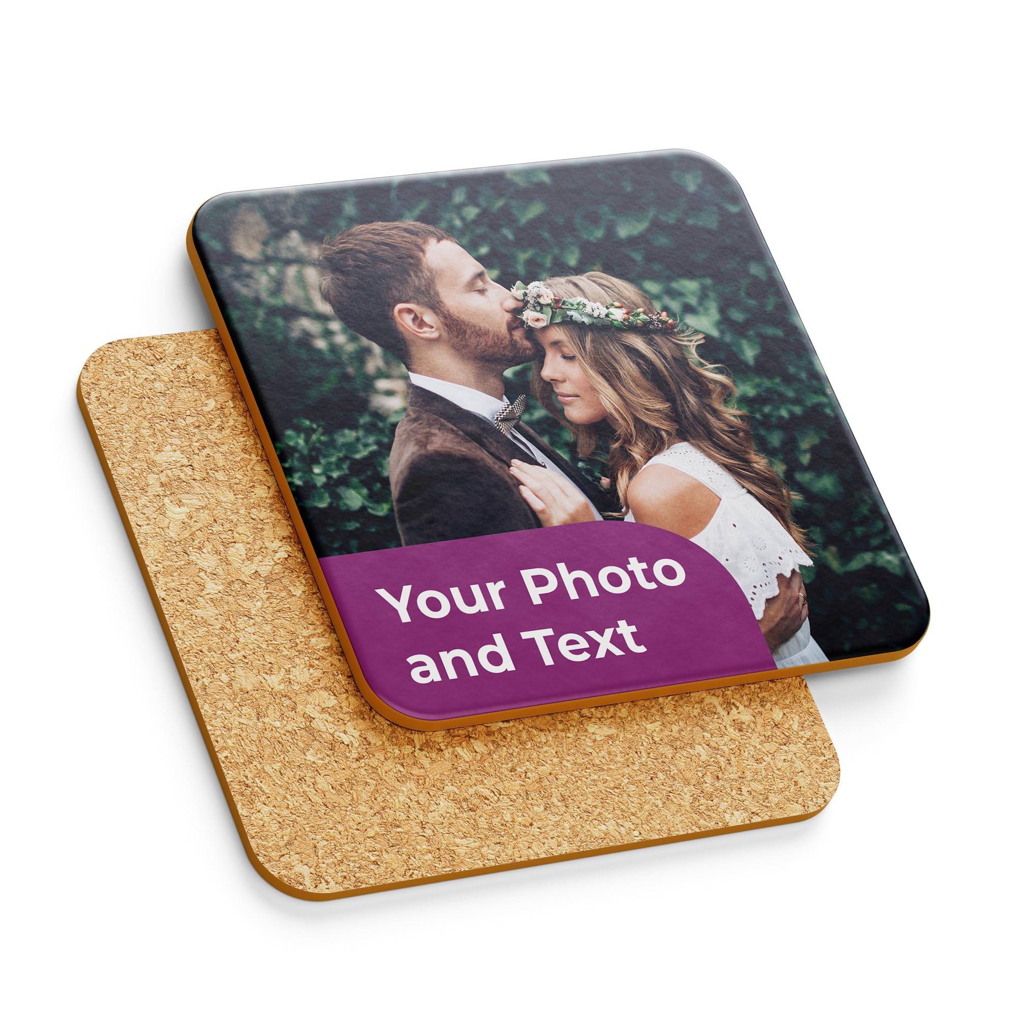 Cimpress Personalised Cork Coaster with Photo Printing, 9.5 × 9.5 cm, Custom Gift for Mum, Dad or Grandparents, Keepsake for Desk or Home Décor, Non-Slip Durable Base for Everyday Use